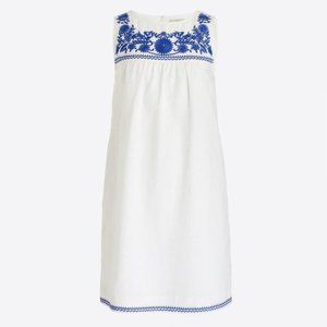 J Crew Factory Linen Embroidered Dress - Blue/White